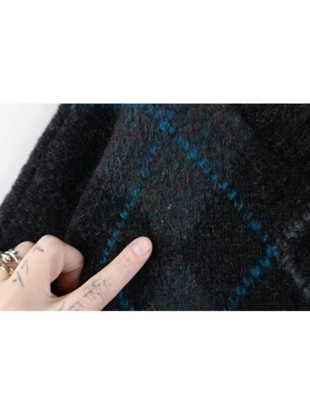Vintage 90s Streetwear Womens Large Shetland Wool Knit Argyle Diamond Sweater